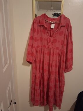 Pink Polka Dot Tiered Midi Dress